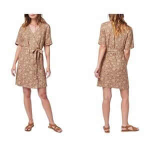 Faherty Ashley Tie Waist Linen Dress Bronze Floral Size Medium NWT $168 MSRP